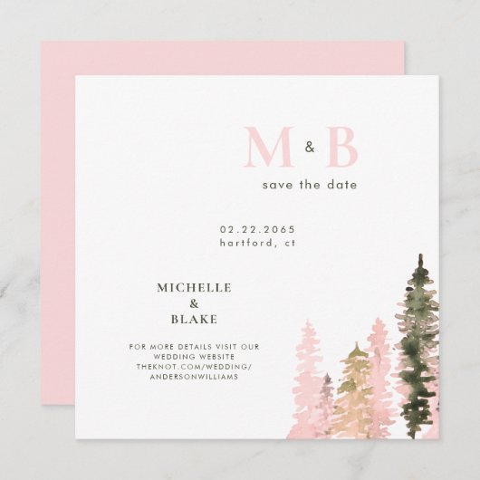 Woodland Blush Monogram Save the Date Square (Voorkant / Achterkant)