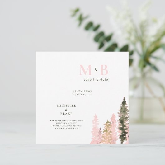 Woodland Blush Monogram Save the Date Square (Staand voorkant)