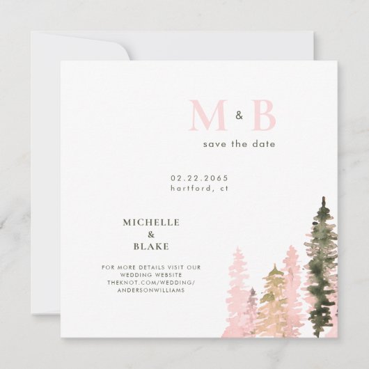 Woodland Blush Monogram Save the Date Square (Voorkant)