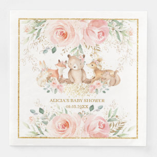 Woodland Blush Pink Floral Baby shower Birthday N Servet
