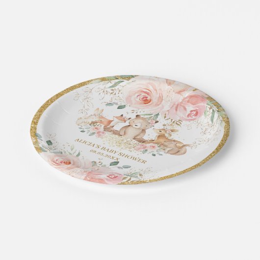 Woodland Blush Pink Floral Baby shower Birthday Papieren Bordje (Gekanteld)