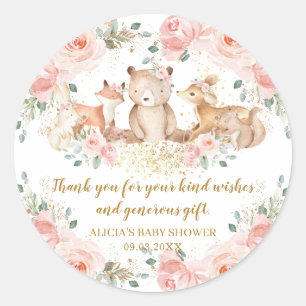 Woodland Blush Pink Floral Baby shower Birthday Ronde Sticker