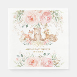 Woodland Blush Pink Floral Baby shower Birthday Servet