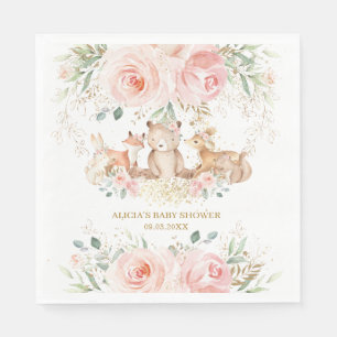 Woodland Blush Pink Floral Baby shower Birthday Servet