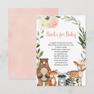 Woodland blush roze book request girl baby shower informatiekaartje