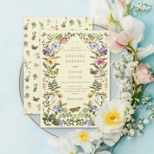 Woodland Boho  Botanische Wildflower bruiloft Kaart