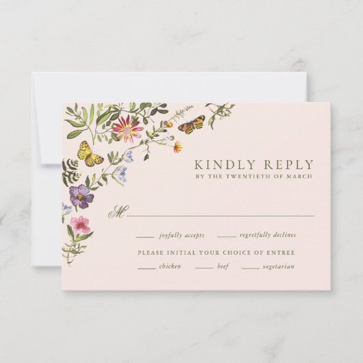Woodland Boho  Botanische Wildflower bruiloft RSVP Kaartje (Voorkant)