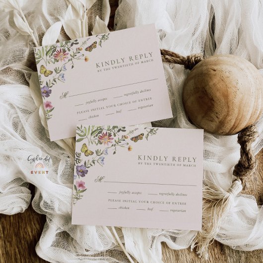 Woodland Boho  Botanische Wildflower bruiloft RSVP Kaartje