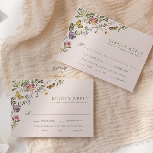 Woodland Boho  Botanische Wildflower bruiloft RSVP Kaartje