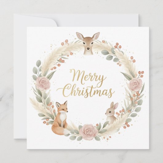 Woodland Boho Christmas Greeting Card Feestdagenkaart (Voorkant)