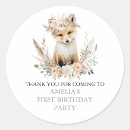 Woodland Boho Fox Girl Verjaardag gepersonaliseerd Ronde Sticker