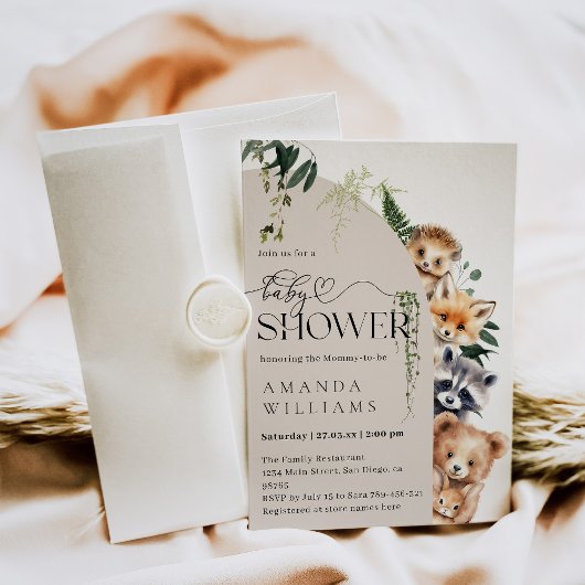 Woodland Boho Modern Neutral Baby shower Kaart