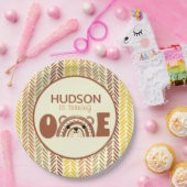 Woodland Boho Rainbow Beer Eerste verjaardag Papieren Bordje (Feest)