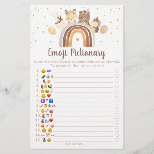 Woodland Boho Rainbow Emoji Pictionary Shower (Voorkant)