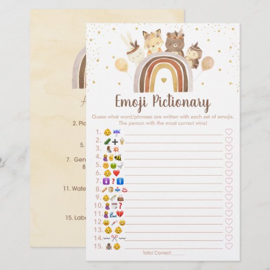 Woodland Boho Rainbow Emoji Pictionary Shower (Voorkant / Achterkant)