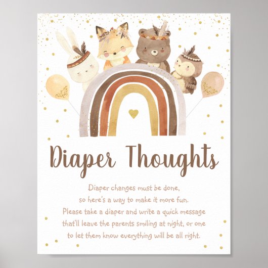 Woodland Boho Rainbow Gold Baby Diaper Thoughts Poster (Voorkant)
