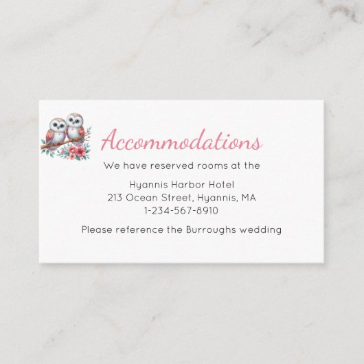 Woodland Boho Rustic Owl Wedding Accommodations Informatiekaartje (Voorkant)