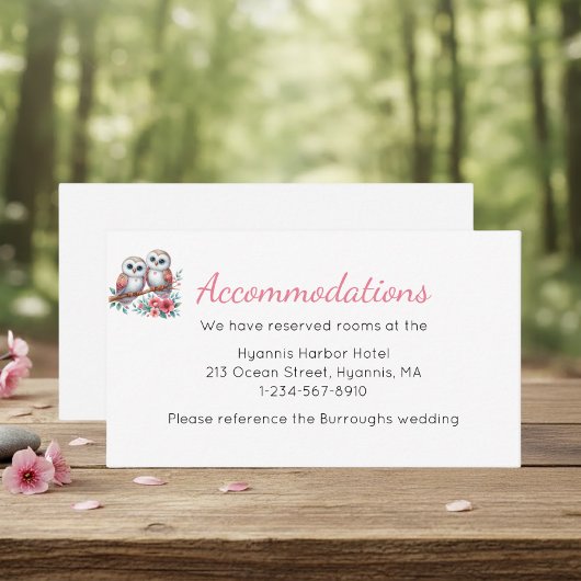 Woodland Boho Rustic Owl Wedding Accommodations Informatiekaartje