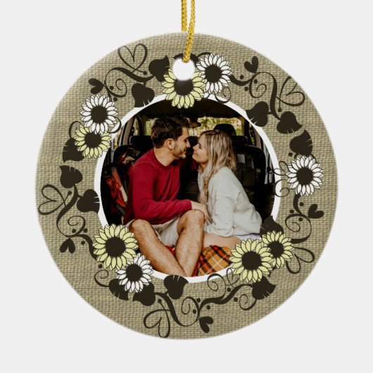 Woodland BOHO Sunflower Foto Keramisch Ornament (Voorkant)