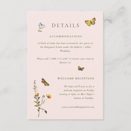 Woodland Boho Vintage Botanical Wedding Details Informatiekaartje (Voorkant)