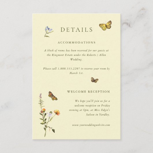 Woodland Boho Vintage Botanical Wedding Details Informatiekaartje (Voorkant)
