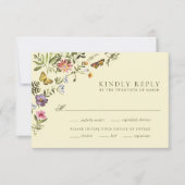 Woodland Boho Vintage Botanical Wildflower Wedding RSVP Kaartje (Voorkant)