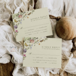 Woodland Boho Vintage Botanical Wildflower Wedding RSVP Kaartje