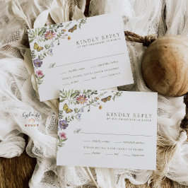 Woodland Boho Vintage Botanical Wildflower Wedding RSVP Kaartje