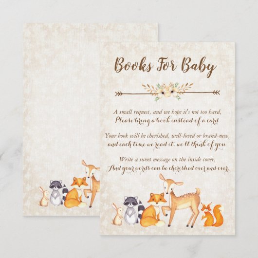 Woodland Book Request Card, Boeken voor Baby Kaart (Voorkant / Achterkant)