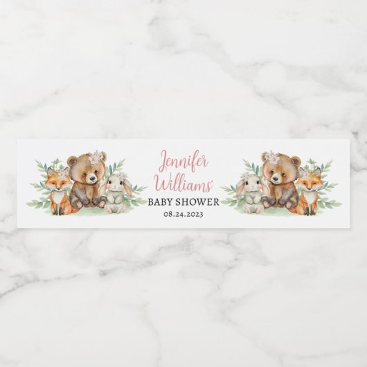Woodland bos baby dieren meisje baby shower waterfles etiket (Enkel label)