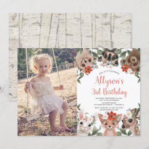 Woodland bos schattige dieren meisjes verjaardag f kaart