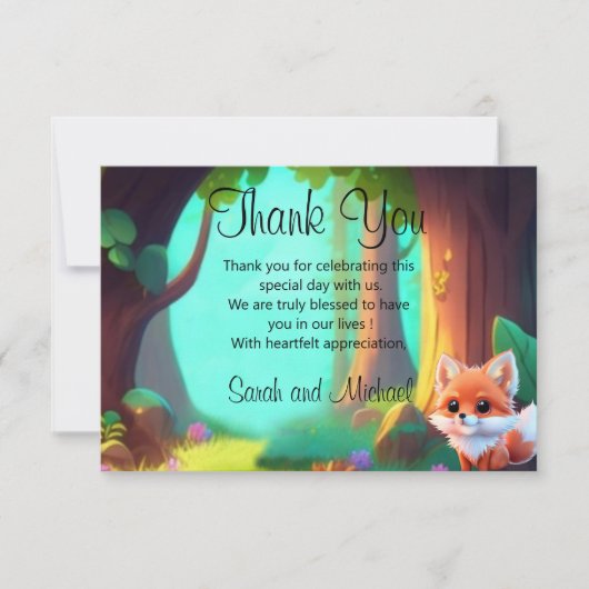 Woodland bos vrienden leuke baby vos bedankkaart (Voorkant)