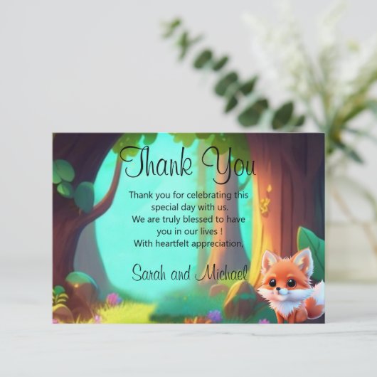 Woodland bos vrienden leuke baby vos bedankkaart (Staand voorkant)
