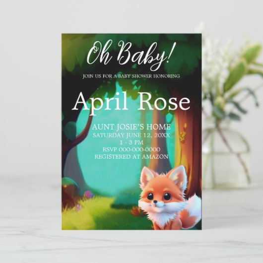 Woodland bos vrienden leuke baby vos kaart (Staand voorkant)