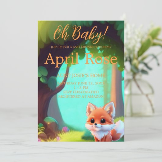 Woodland bos vrienden leuke baby vos kaart (Staand voorkant)