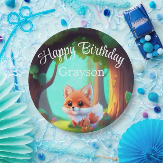 Woodland bos vrienden leuke baby vos verjaardag papieren bordje (Feest)