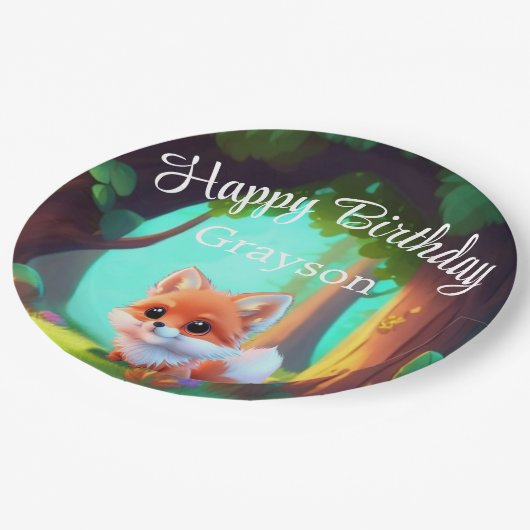 Woodland bos vrienden leuke baby vos verjaardag papieren bordje (Gekanteld)