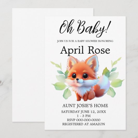 Woodland bos vrienden schattig baby vos dier kaart (Voorkant / Achterkant)