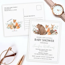Woodland bosdieren baby boy douche briefkaart