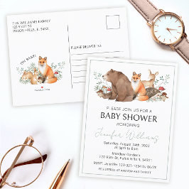 Woodland bosdieren baby boy douche briefkaart