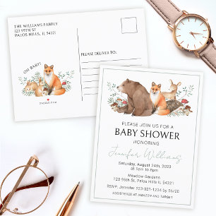 Woodland bosdieren baby boy douche briefkaart