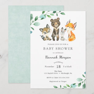 Woodland bosdieren baby shower uitnodiging