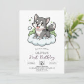 Woodland Bossen Digitale Wolf 1e Verjaardag Kaart (Staand voorkant)