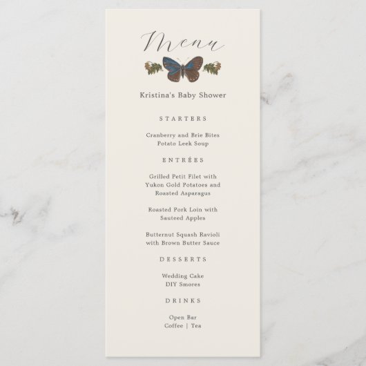 Woodland Botanical Genderneutraal Baby shower Menu (Voorkant)