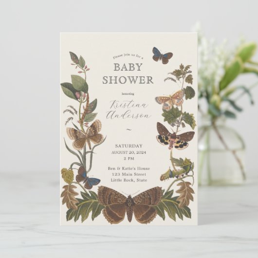 Woodland Botanical Geslacht Neutraal Baby Kaart (Staand voorkant)