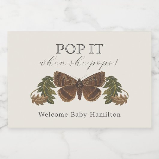 Woodland Botanical Pop IT Baby shower Sparkling Wijnetiket (Enkel label)