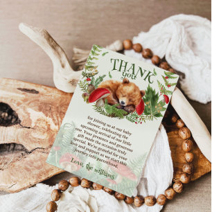 Woodland Botanical Schattige Beer Baby shower Bedankkaart