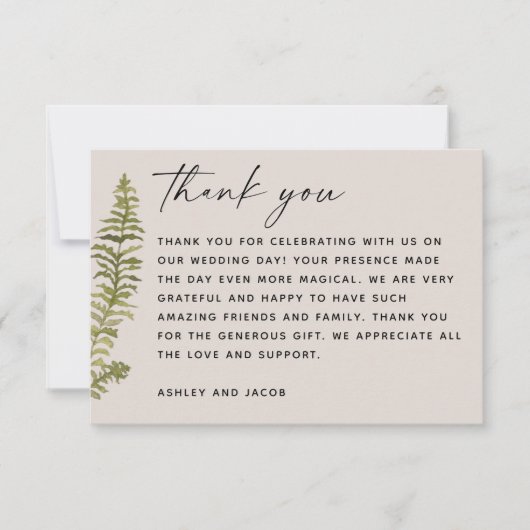 Woodland Botanical Wedding | Elegant Forest Fern Bedankkaart (Voorkant)