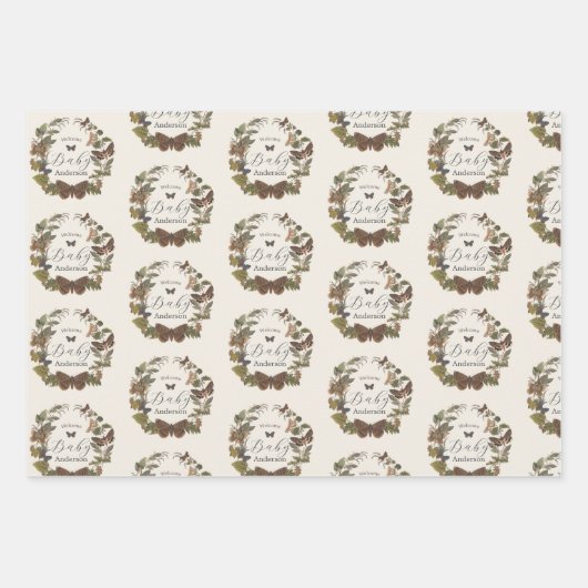 Woodland  Botanisch Baby shower Inpakpapier Vel (Voorkant 2)