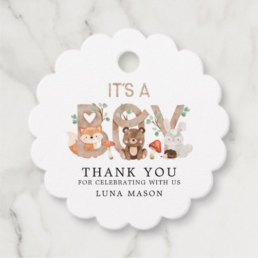 Woodland Boy Baby shower Bedankjes Labels (Voorkant)
